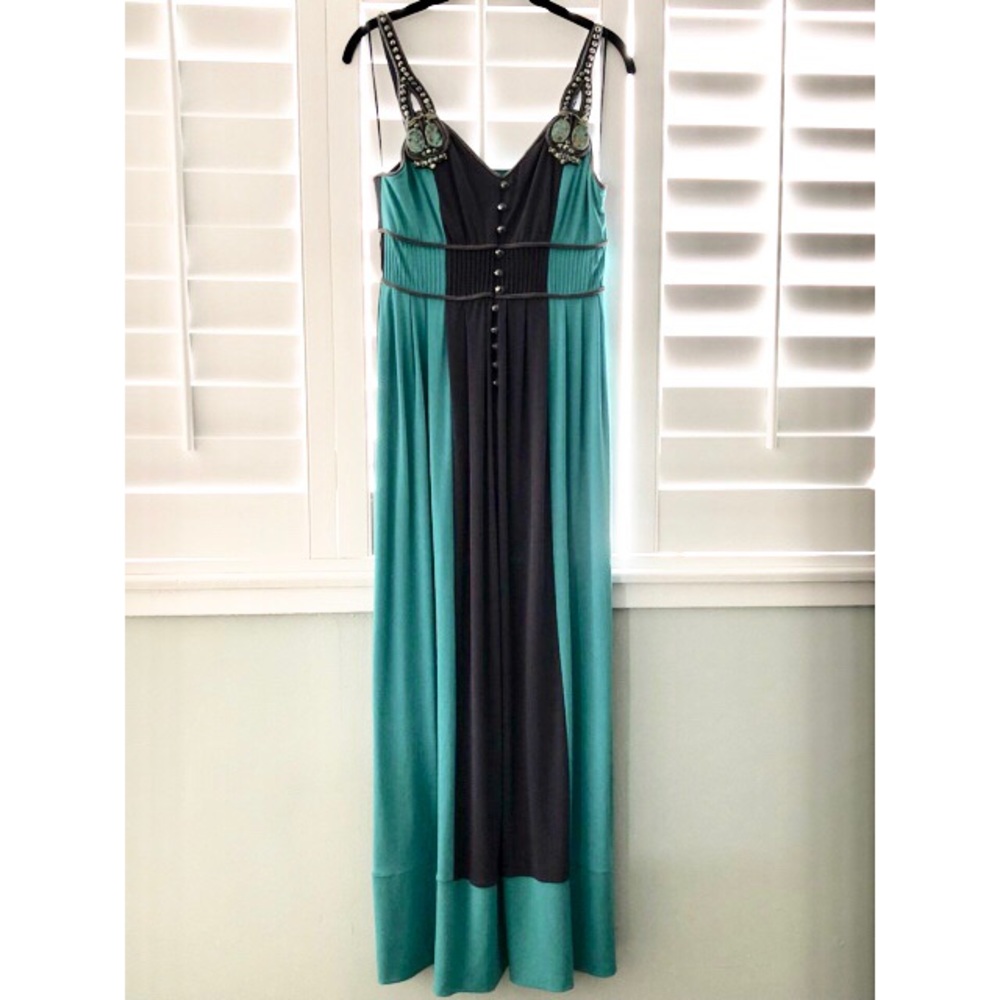 Grey & Turquoise Maxi summer dress with gemstones